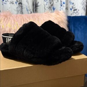 UGG Black Plush Slide Slippers
